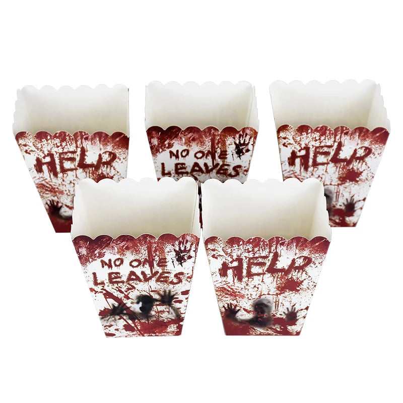 Halloween Party Disposable Tableware Scary Bloody Handprint Paper Plates Cups Popcorn Box For Halloween Horror Party Decor Props