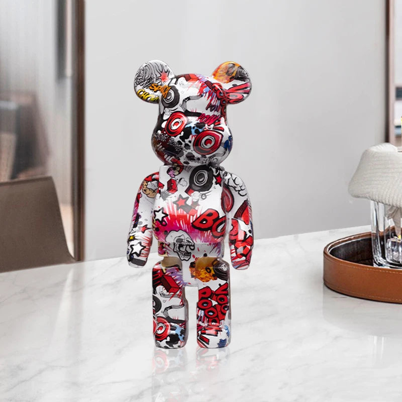 Figurine Ours Graffiti 27 cm – Décoration d'intérieur abstraite et tirelire