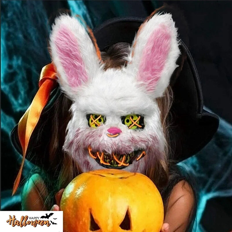 NEW LED Light Halloween Cosplay Face Mask Party Show Stage Make-up Horror Bloody Rabbit Bear Mask Cartoon Carnival Head Cover