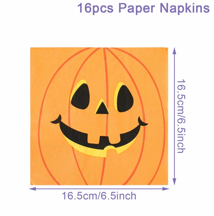 Halloween Pumpkin Black Cat Disposable Tableware Set Halloween Party Decor Kids Favors Trick or Treat Paper Plates Cup Napkins