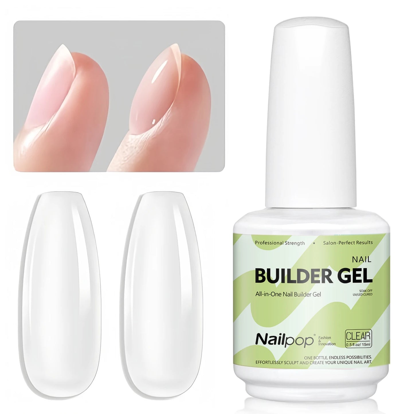 Nailpop 15ml Builder Gel Nail Polish for Nail Apex & Extension Strengthener Upgraded Soak Off UV Gel Rhinestone Glue 4 Colors