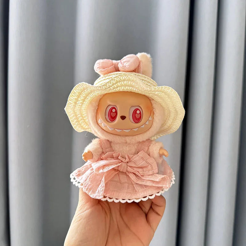 Luxury Plush Wedding Dress Dolls Clothes for Labubu I II Korea Style Fluffy Romantic Wedding Dress Flower Hat Suit for Ladbubu