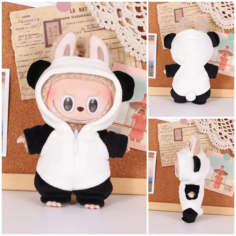 13CM Plush Doll Clothes for Labubu Doll's Clothes 6-Piece Set Dinosaur Animal Suit with Hat Outfit Accessories Dolls Clothing