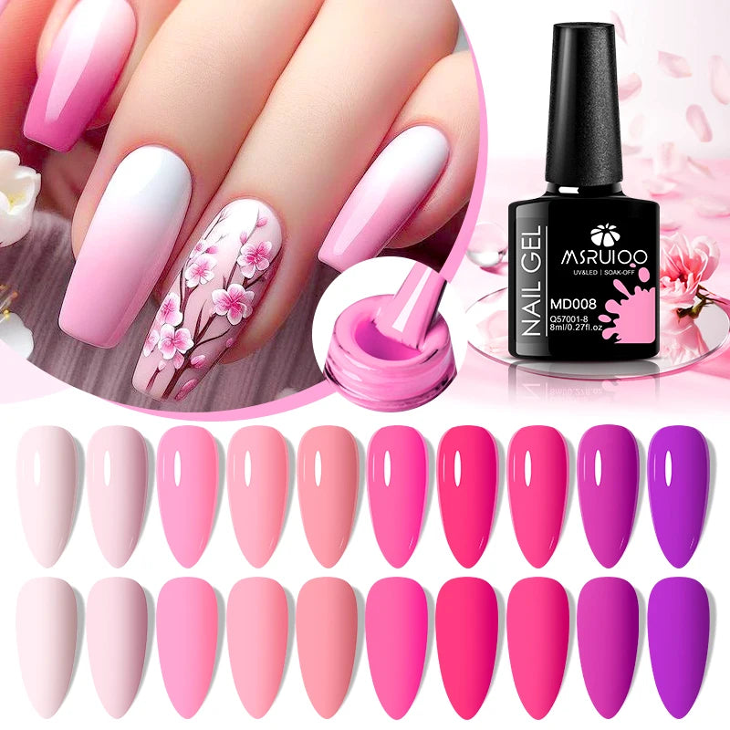MSRUIOO 6pcs Nude Pink Gel Nail Polish Set Glitter Colorful Semi Permanent UV Gel Kits DIY Nail Art Painting Varnish Manicure