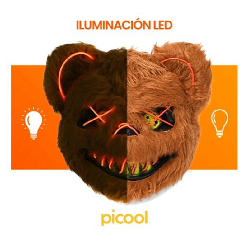 NEW LED Light Halloween Cosplay Face Mask Party Show Stage Make-up Horror Bloody Rabbit Bear Mask Cartoon Carnival Head Cover