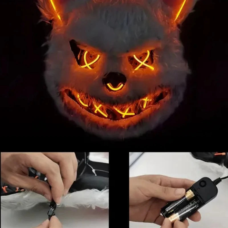 NEW LED Light Halloween Cosplay Face Mask Party Show Stage Make-up Horror Bloody Rabbit Bear Mask Cartoon Carnival Head Cover