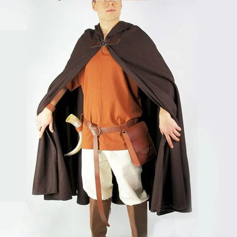 Men's Velvet Cloak with Hood, Renaissance Medieval Hooded Cloak for Women, Halloween Hood Cape with Metal Loop Clasp