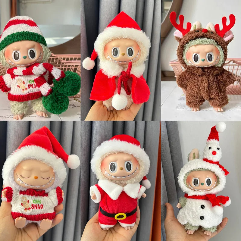 17cm LABUBU Christmas Santa Outfit - Gen1-3 Doll Clothes Set for Vinyl Figures, Festive Santa Costume with Accessories