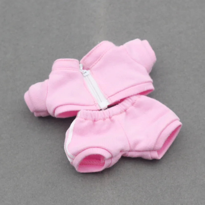 17cm Labubu Doll Clothes Set Solid Color Hoodie Sweatshirt and Pants Outfit for DIY Doll Dressing Gift for Toy Collectors