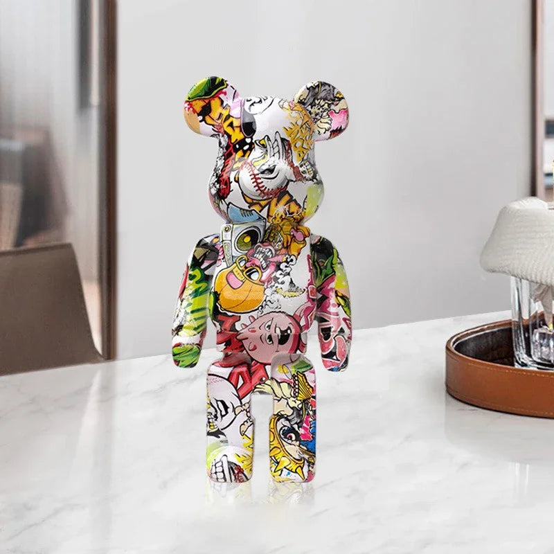 Figurine Ours Graffiti 27 cm – Décoration d'intérieur abstraite et tirelire