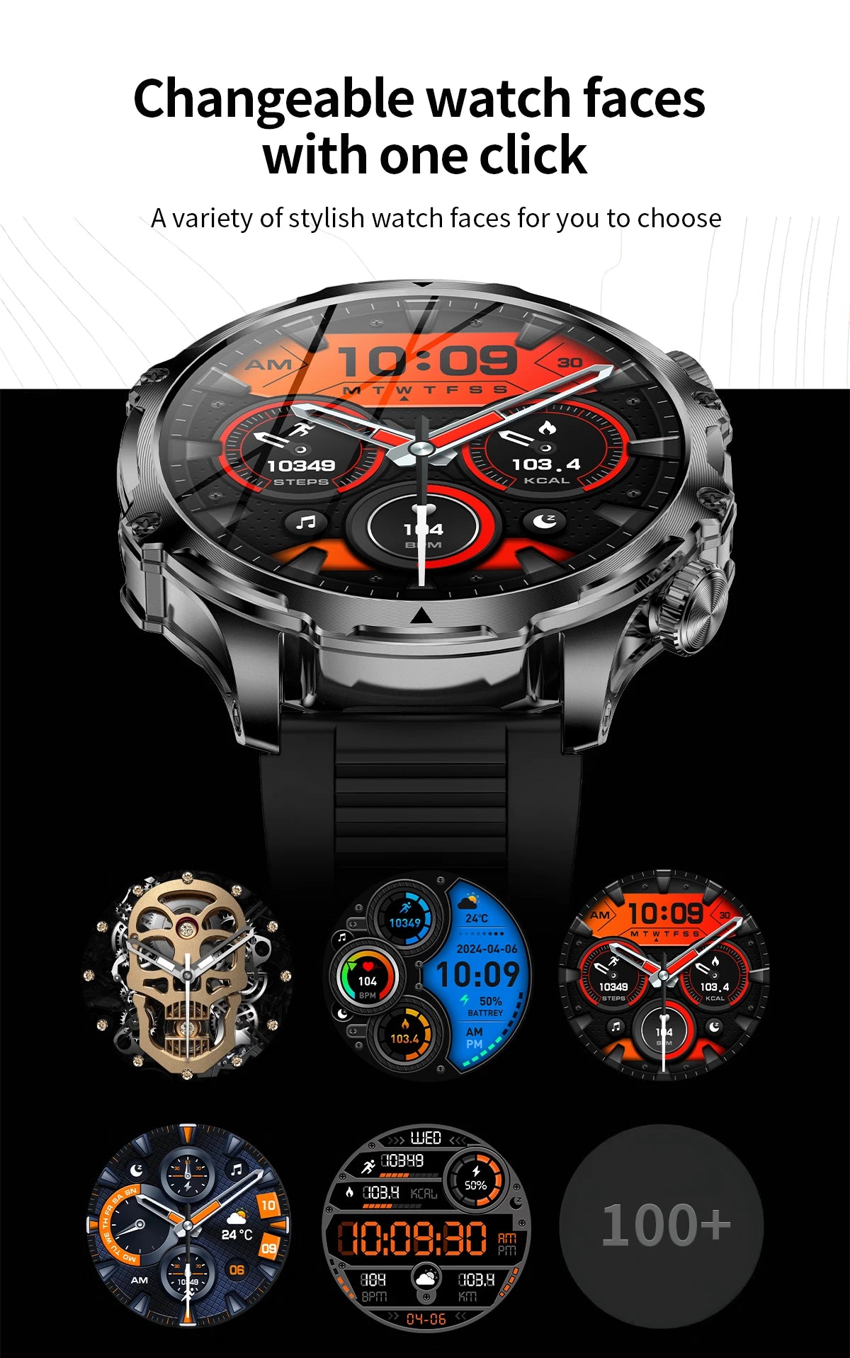 AK75 Smart Watch Flashlight 1.9inch Men Outdoors Sports Fitness Tracker 700mah Large Battery BT Calling LED Light Smartwatch
