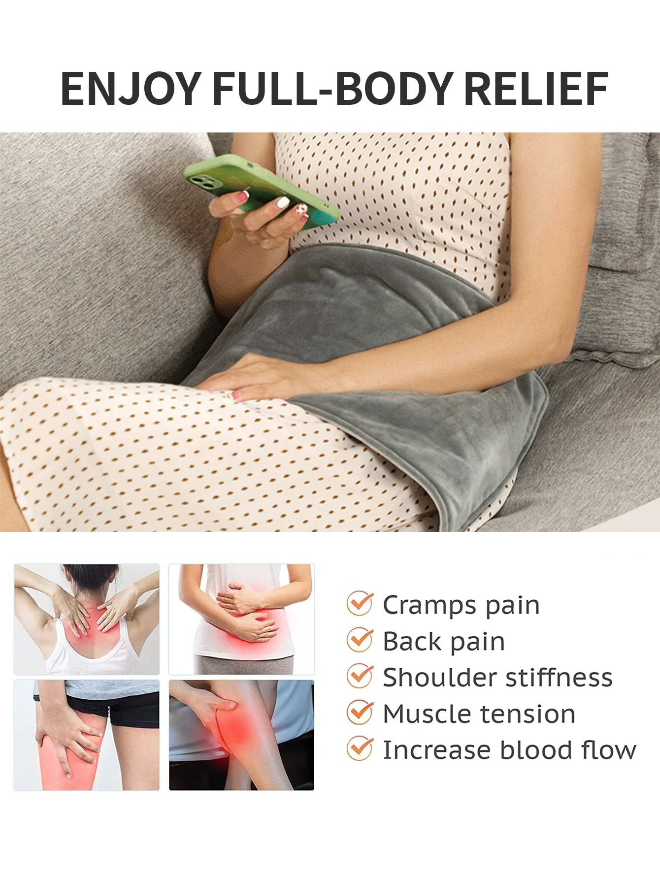 2025 USB 5V Electric Heating Pad for Cramps & Back Pain Relief Heat Pad with 59 INCH Cable Mini Heated Blanket 19.6*11.8 INCH