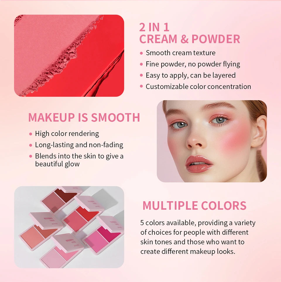 Blush Juvia's Cream Powder Matte Blush Makeup Rose Pan Long-lasting Wearing High Pigment Natural Matte Blush Duo Cosmtics