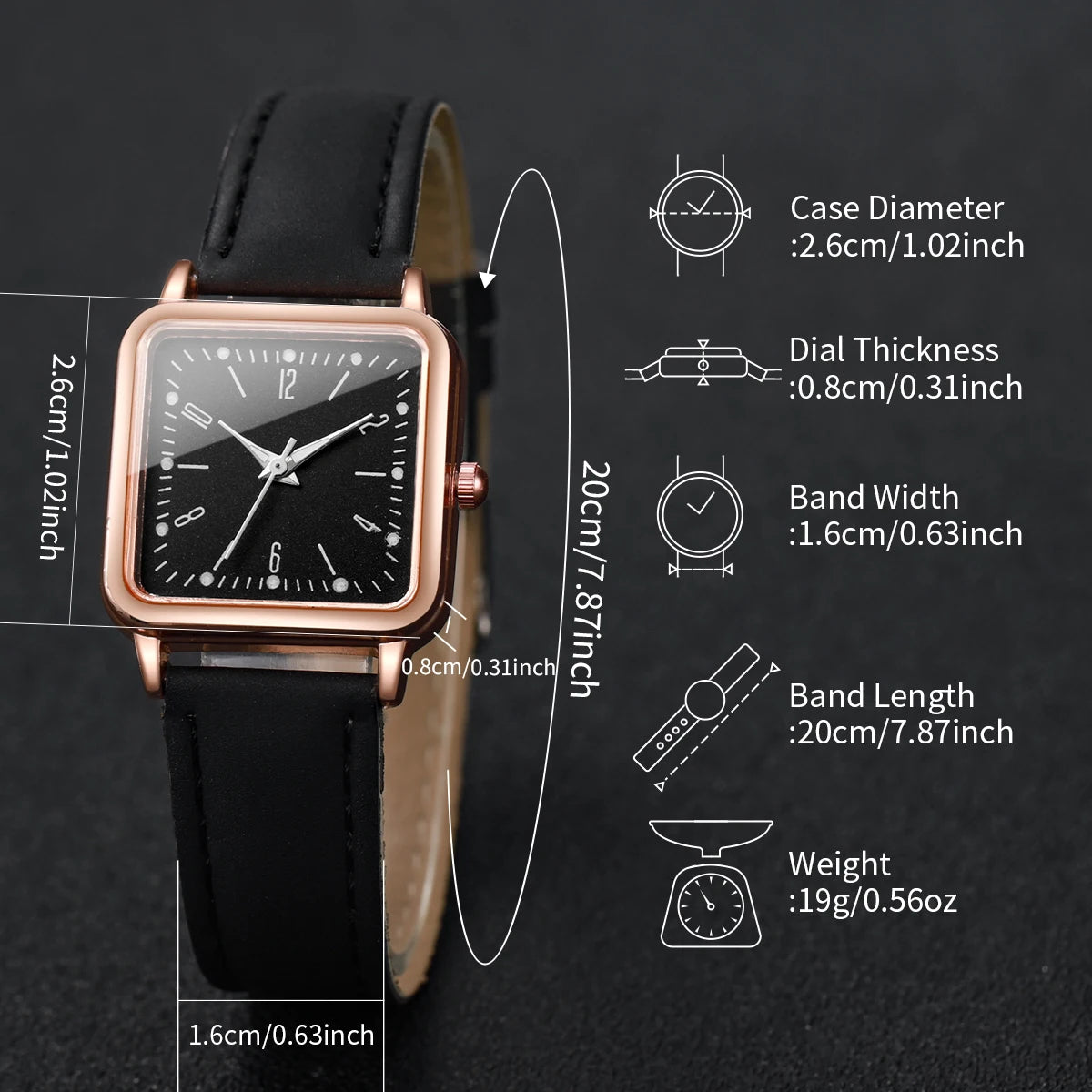 2/4PCS Fashion Square Women's Watch Leather Band Quartz Watches Heart Bracelet Set(Without Box)