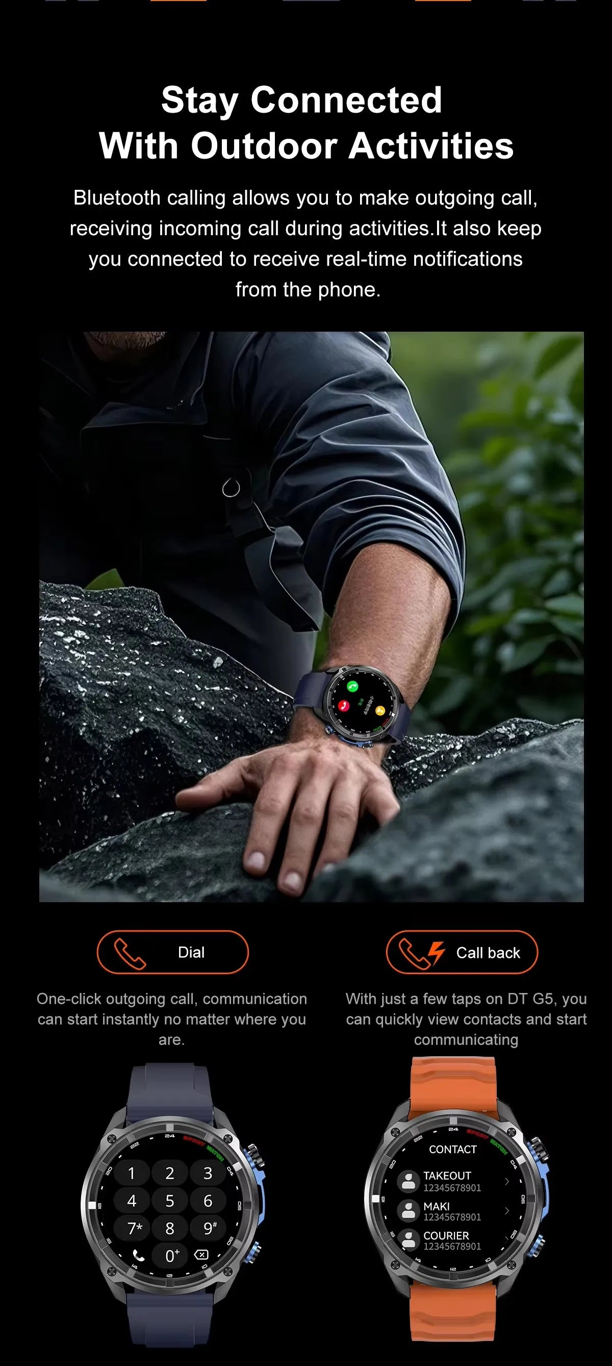 Military Smart Watch DT G1 GPS Track Compass Altimeter Bluetooth Calling 860mAh Battery DTG1 Men Outdoor Sports SmartWatch