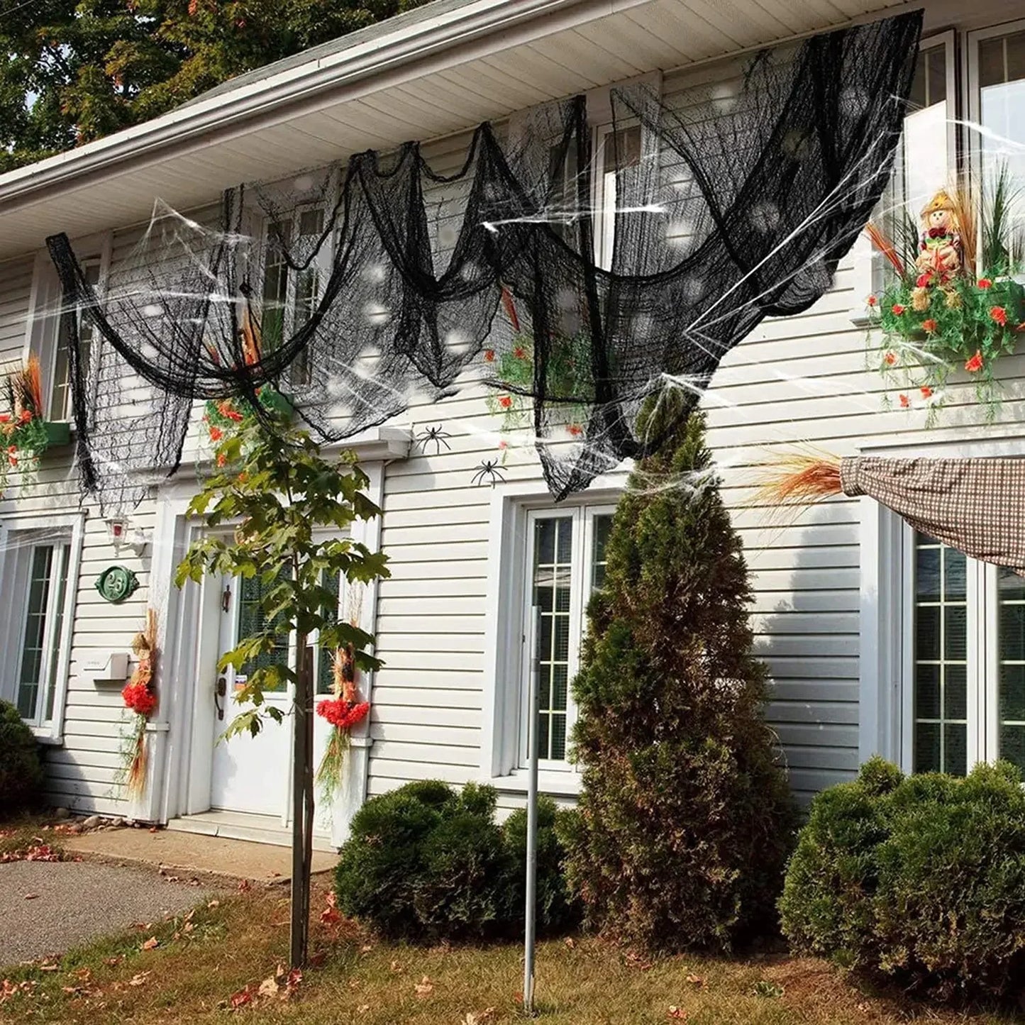 76x183cm Halloween Decorations Black Creepy Gauze Cloth Window Table Door Net Spooky Fancy Dress Party Haunted House Wall Decor