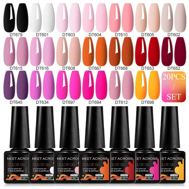 20pc Nail Gel Polish Set HEMA Free All-season Nails Long Lasting Soak Off Varnishes Kit for Manicure DIY UV/LED Gel Desgin