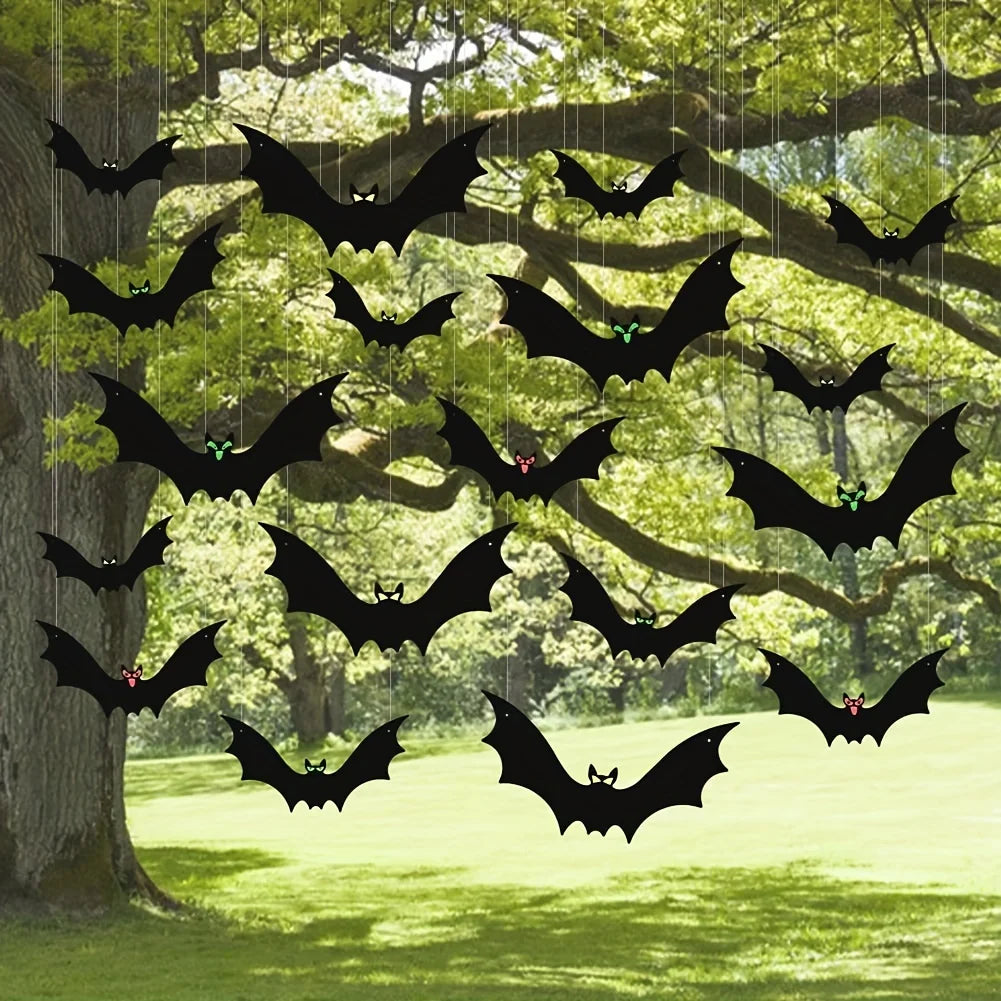 12pcs Hanging Bats Halloween Outdoor Decor Large Flying Plastic Bats 3 Sizes Hang on Trees Porches Yards Lawns Halloween Indoors