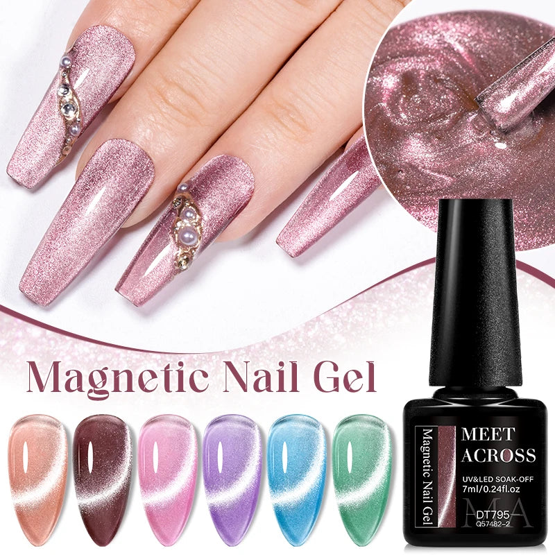 7pc Cat Magnetic Nail Gel Polish Set Long Lasting Glitter Nail Supplies Soak Off UV/LED Vernis Gel Kit for Manicure Design