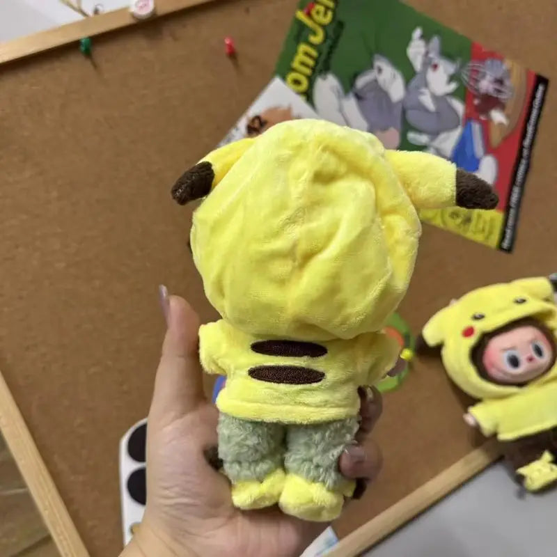 For/Cloth 17cm Labubu New Mini Plush Doll Clothing Set Cute Pikachu Suit Cartoon Vinyl Doll Kpop Idol Doll Clothing Accessories