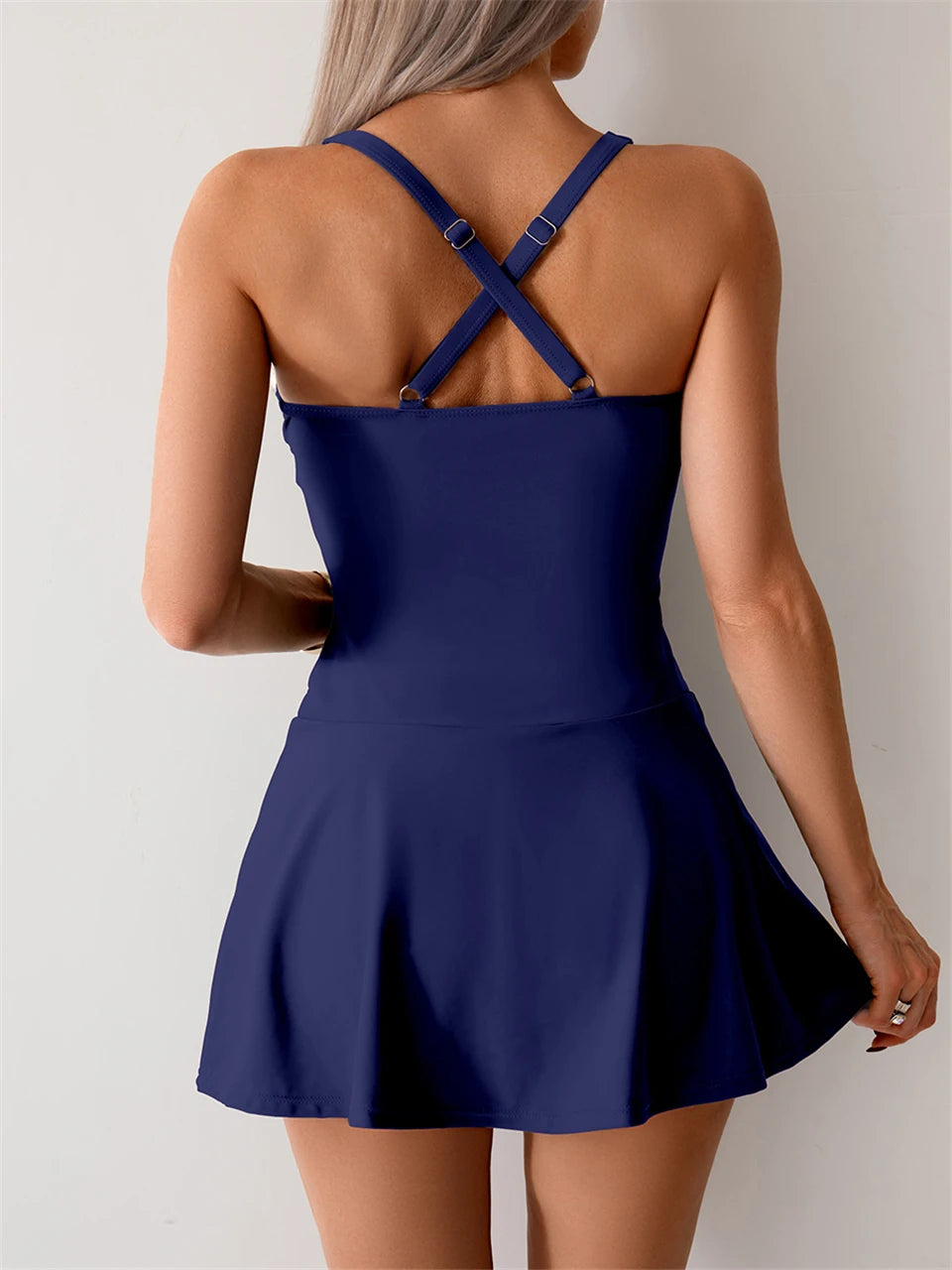 Effen tweedelig badpak 2025 dames geplooide tankini