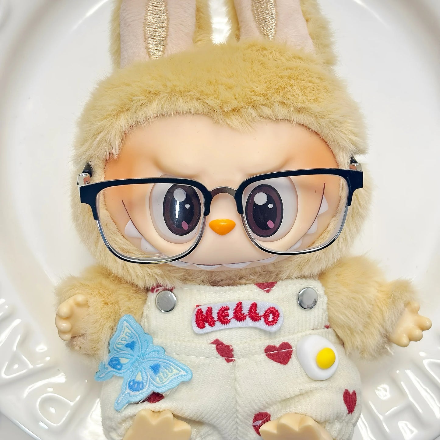 Striped shirt curled jeans set clothes For 15/17cm labubu doll outfit Metal frame glasses For labubu doll Accessories