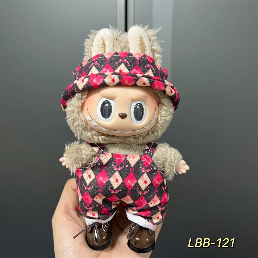 Cute Mini Plush Doll Clothes for 17cm Labubu Many Kinds of Overalls Clothes Accessories