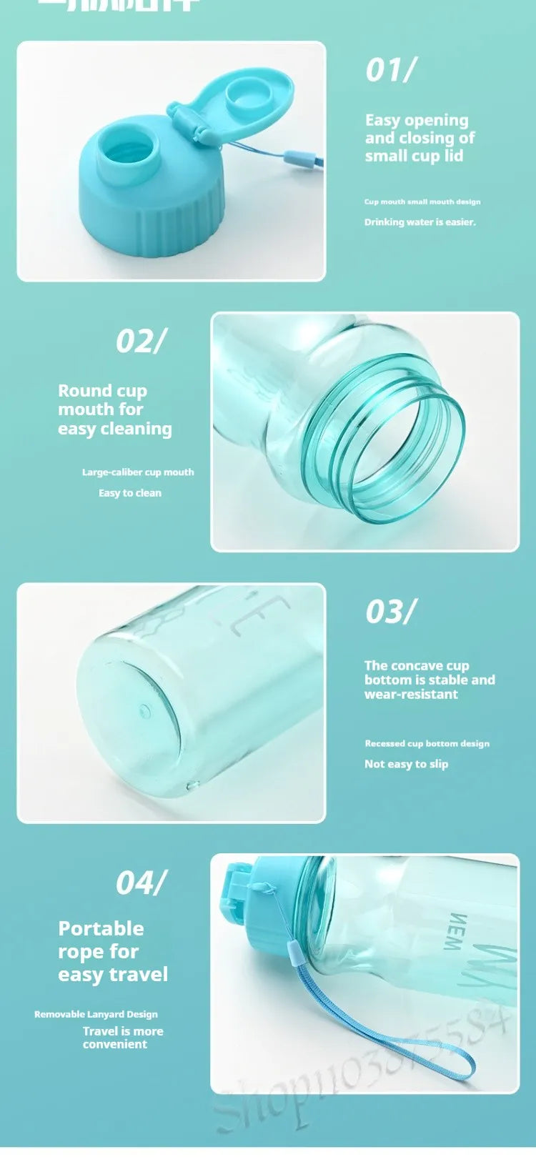 550ml Plastic Water Bottle Portable Sports Cup With Anti Drop Rope Outdoor Water Container Color Transparent Pet Flip Cover