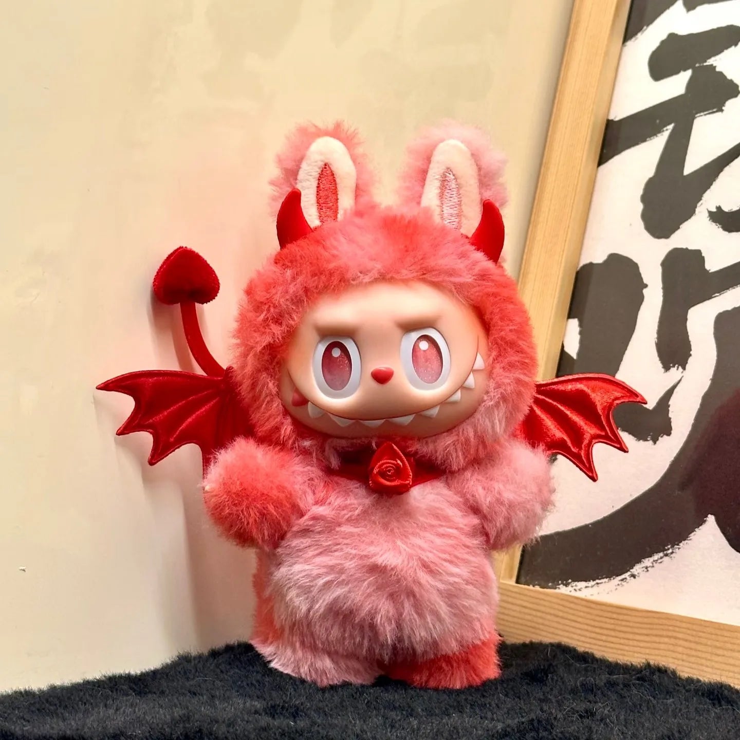 For 17cm Labubu Clothes Lovely Pink Velvet Rabbit Little Devil Trendy Outfit Accessories Fashion Gift