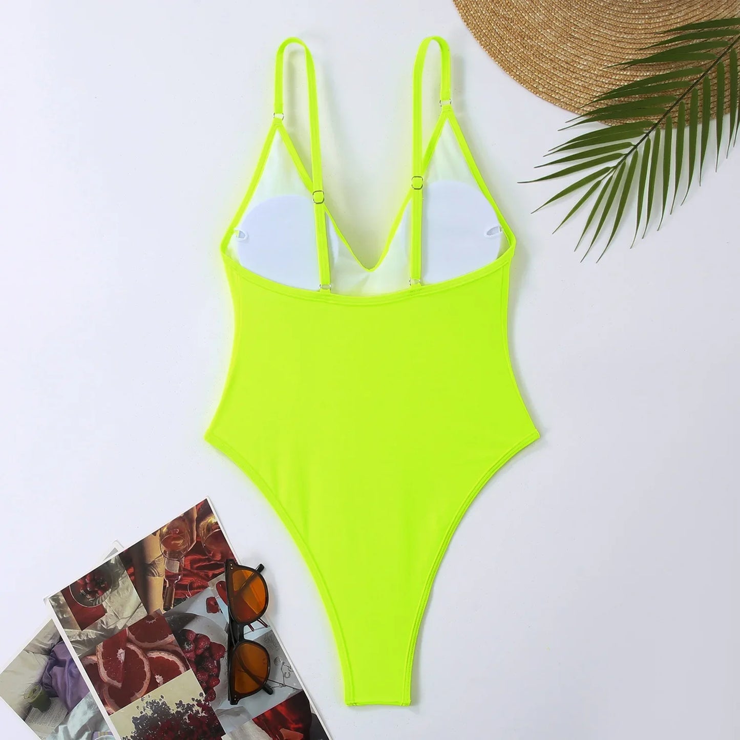 Eendelige badpak voor dames, zomervakantie badmode, string monokini badpak 2024, dames micro bikini effen neongeel