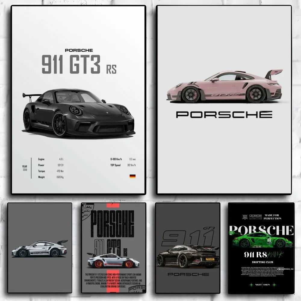 Sport Cars Poster Self-adhesive Art Waterproof Paper Sticker Coffee House Bar Room Wall Decor