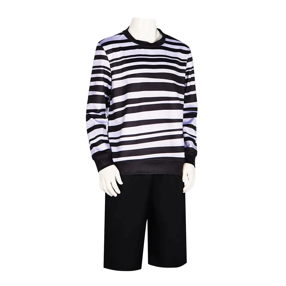 Movie Pugsley Costume Boys Black and White Striped Shirt Wednesday Addams Family Dress Gothic Cosplay Halloween Outfit for Men