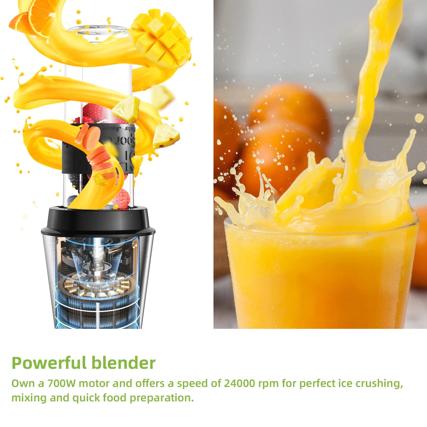 BioloMix 700W 3-in-1 Multifunctional Portable Food Processor Juicer Blender Smoothie Mixer Food Chopper Dry Grinder for Kitchen