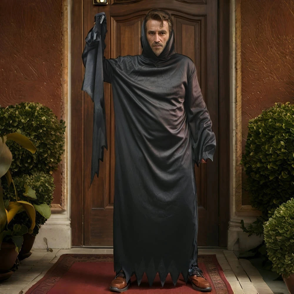 Adult Halloween Scream Ghost Costume Reaper Cosplay Death Dress up Props for Prom Men Horrible Movie Halloween Carnival Suit