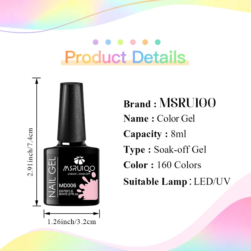MSRUIOO 6pcs Nude Pink Gel Nail Polish Set Glitter Colorful Semi Permanent UV Gel Kits DIY Nail Art Painting Varnish Manicure