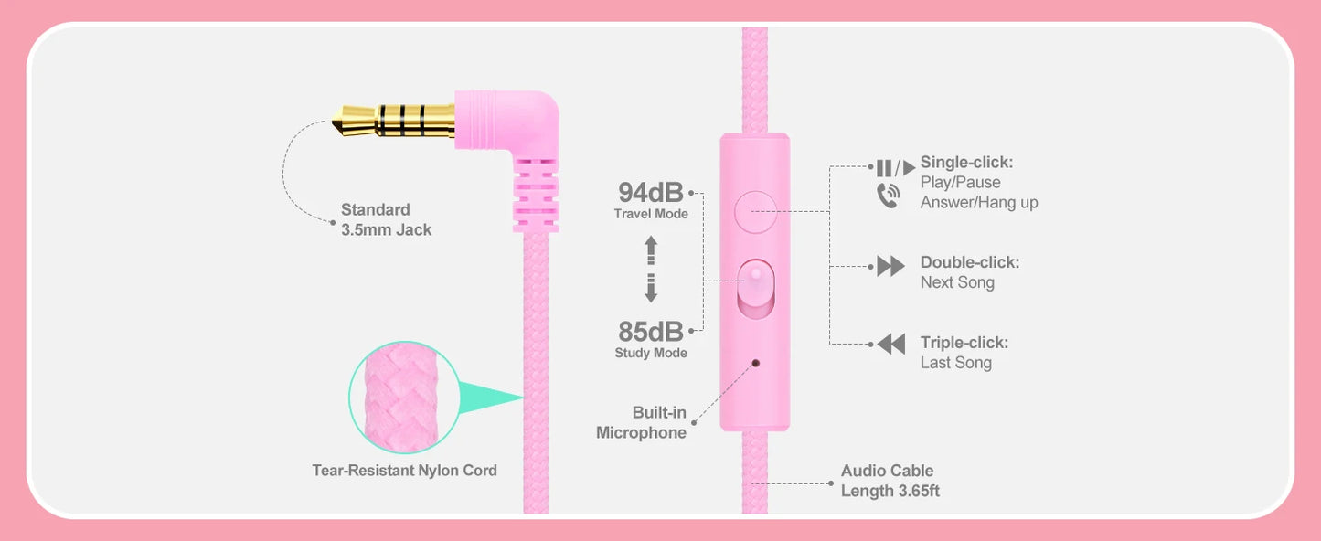 Wired Kids Headphones for School 85/94dB Volume limited Over Ear Headphones for Kids Girls Foldable Gaming Headset with Mic