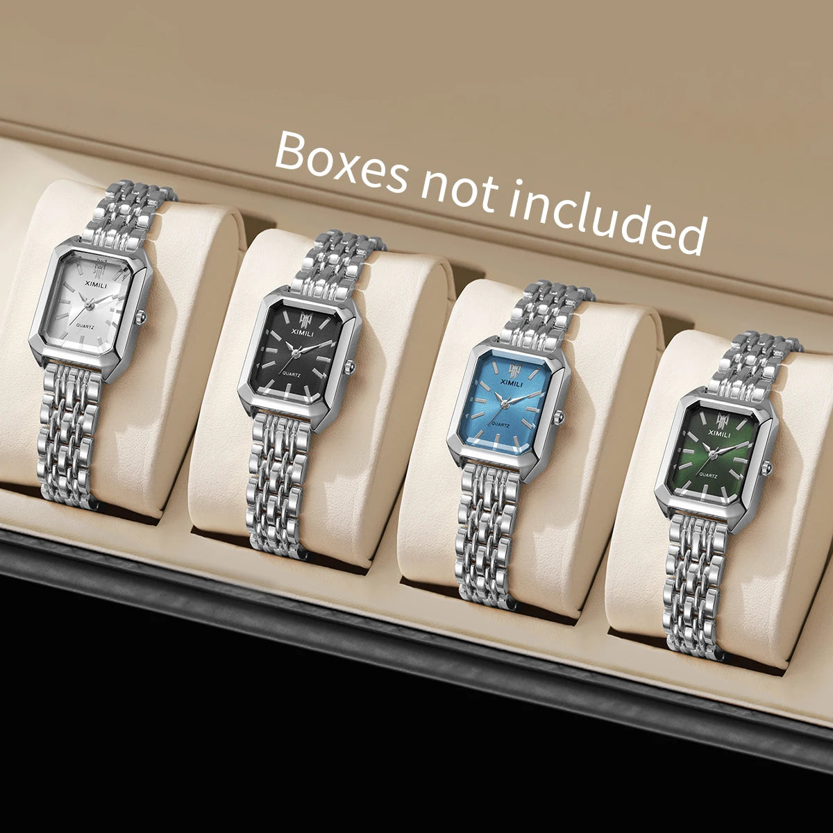 1/2/4PCS Fashion Rectangle Women Quartz Watches Stainless Steel Band Wristwatches for Girls Clock Reloj Mujer(Without Box)