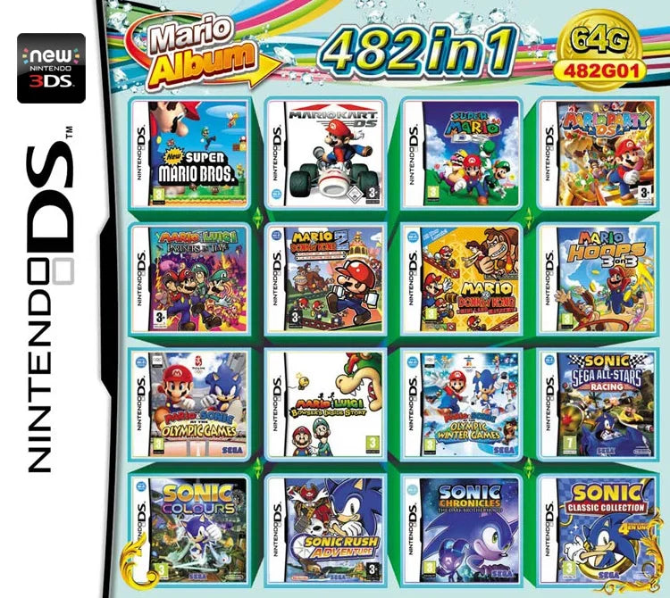 Game Combo Card voor 3DS/NDS โ 208 in 1, 510 in 1, 482 in 1, 23 in 1 Classic