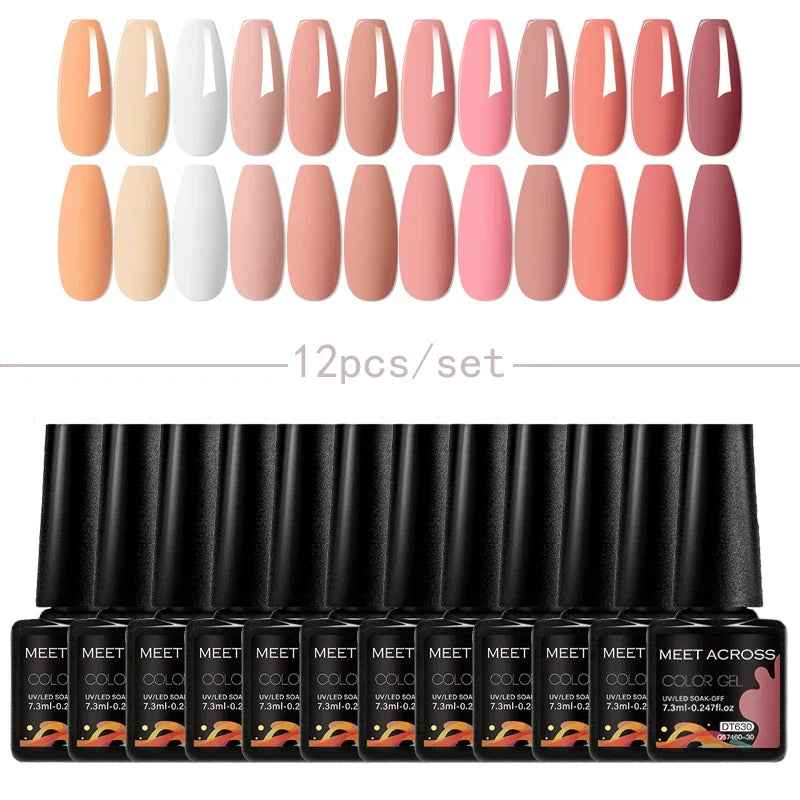 MEET ACROSS 12Pcs Gel Nail Polish Set 7.3ml Pink Blue Neon Macaron Color for Nails UV Gel LED Nail Art Varnish Manicure Kit