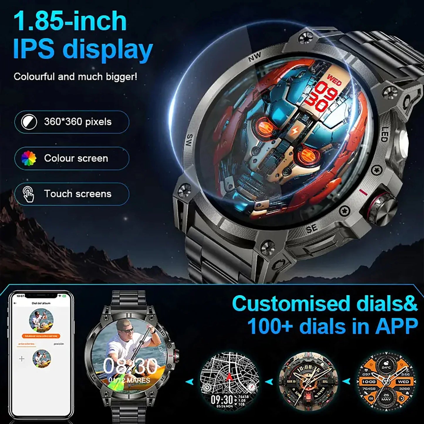 Xiaomi 760mAh Large Battery Outdoor Smart Watch Men 1.85 inch HD Screen GPS Compass Bluetooth Call IP68 Waterproof Smartwatch