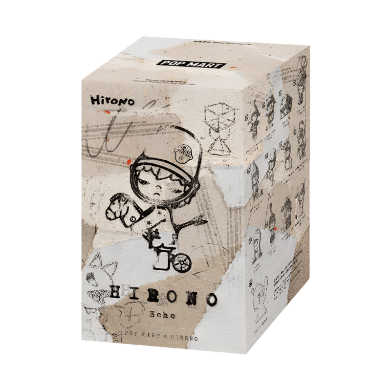 Box with artistic design and text, featuring a character and the brand 'Pop Mart'.