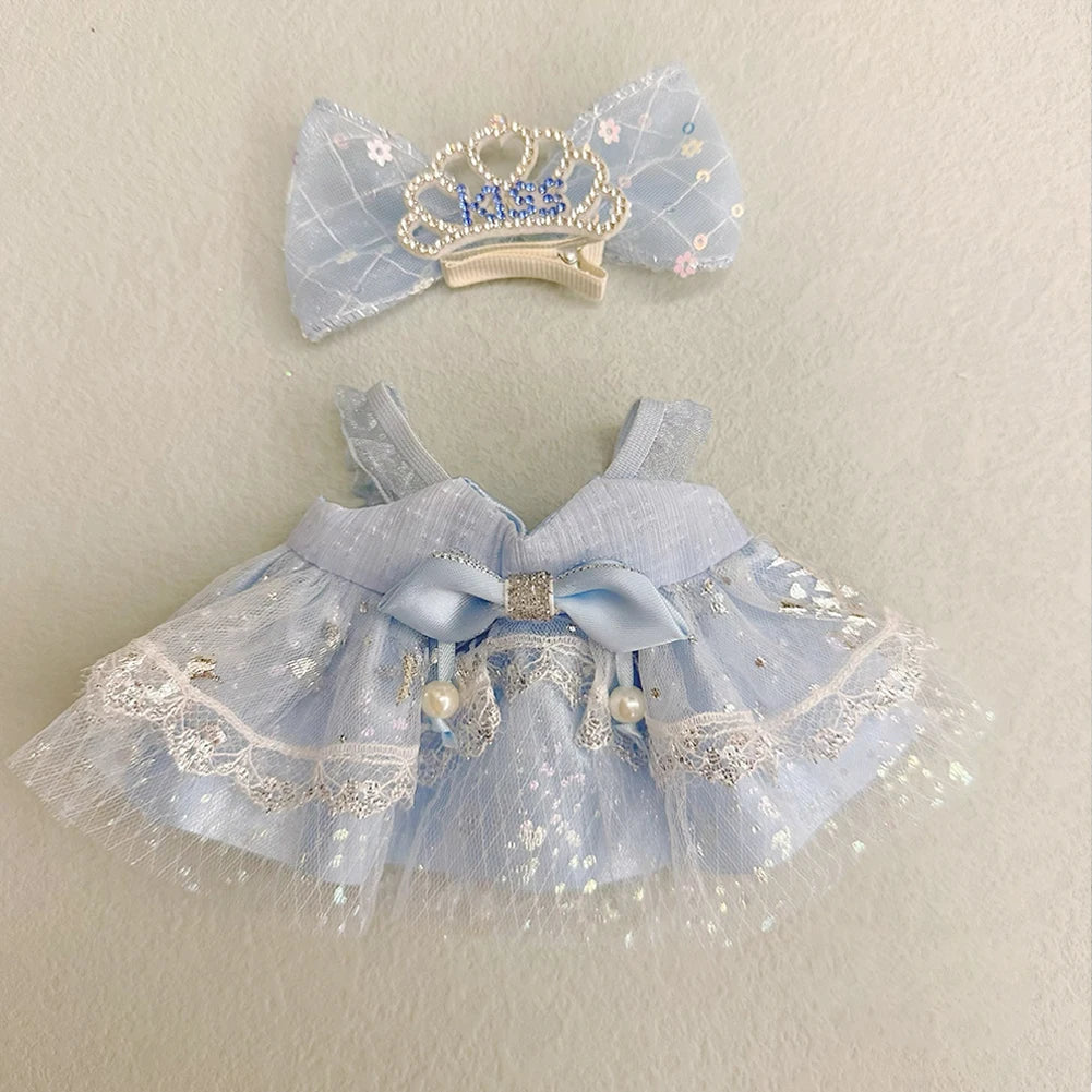 Blue Lolita Princess Skirt Dress For Labubu 3.0 V1/V2 for 20 cm cotton doll dress Outfit for Ropa Labubu Doll Clothes