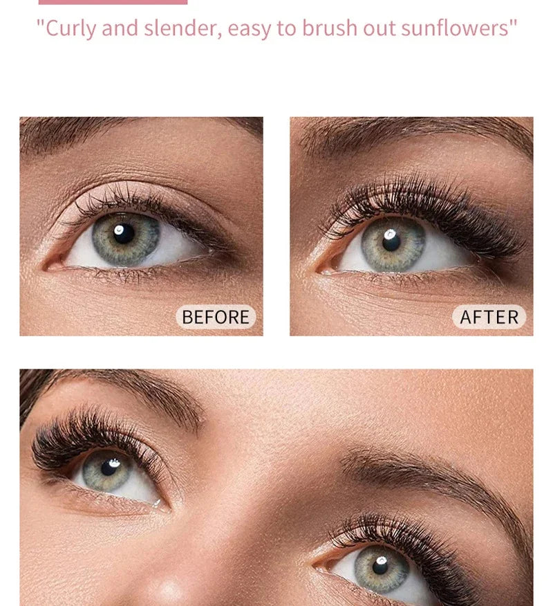 Silk Fiber Curling Mascara, Ultra-Fine Brush, Lengthening & Volumizing, Waterproof, Smudge-Proof, Long-Lasting, Unisex, Eye Safe