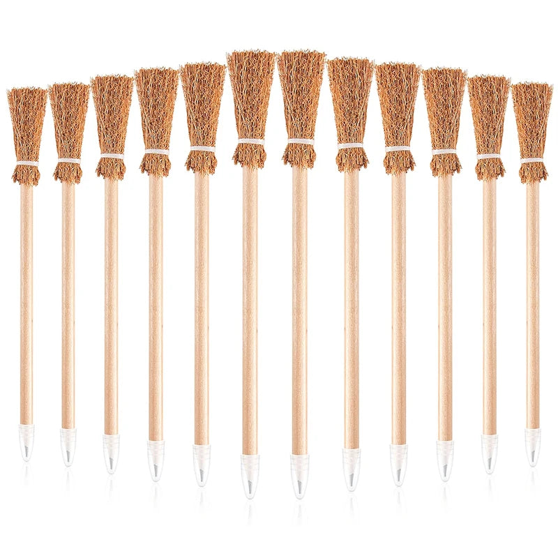 10Pcs Witch Broom Shaped Wooden Pencils Kids Halloween Birthday Party Favors Gift Goodie Bag Filler Writing Pencils School Prize