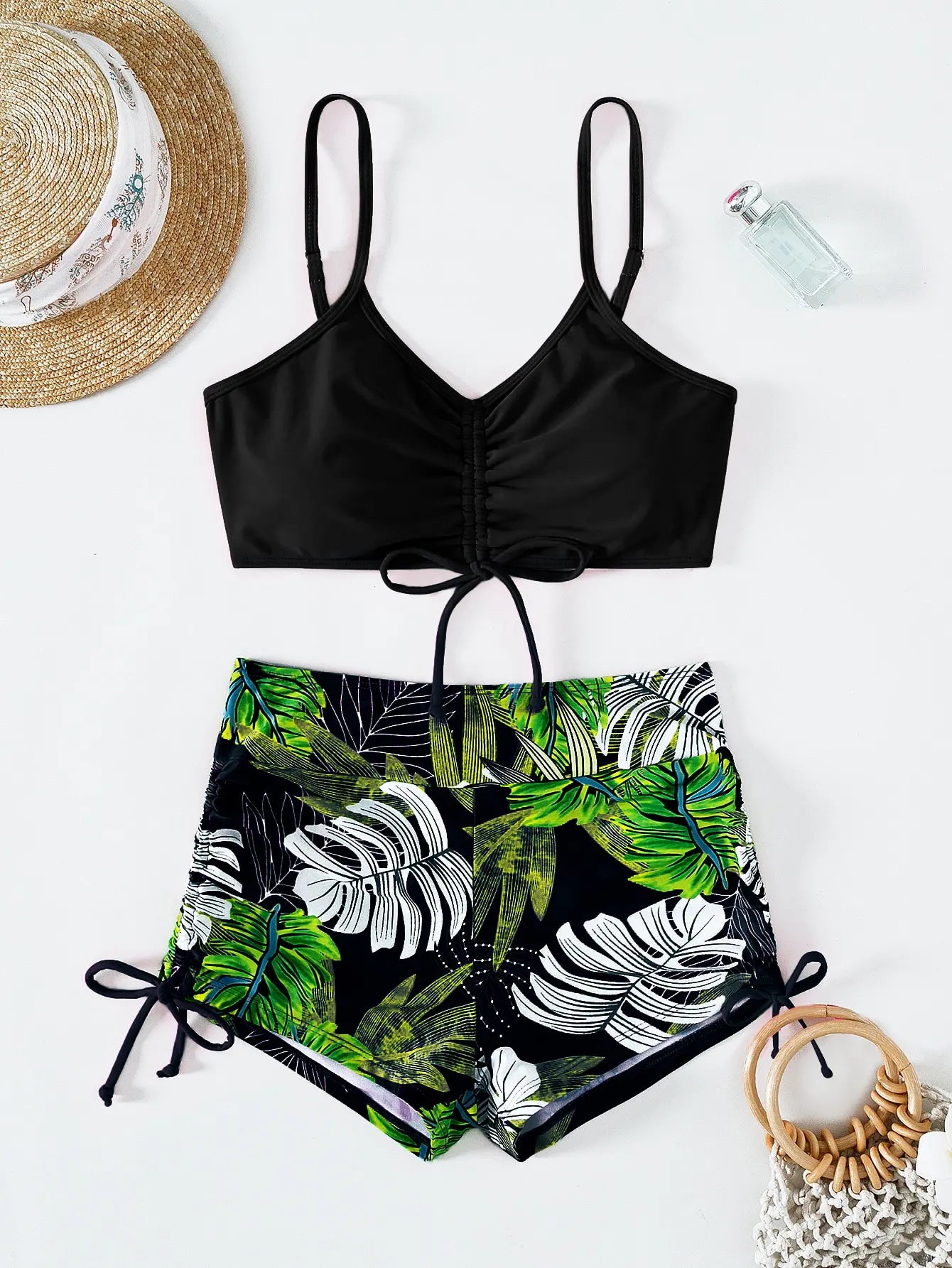 2025 High Waist Drawstring Front Bikini Set – Women's Swimsuit Swimwear Beachwear