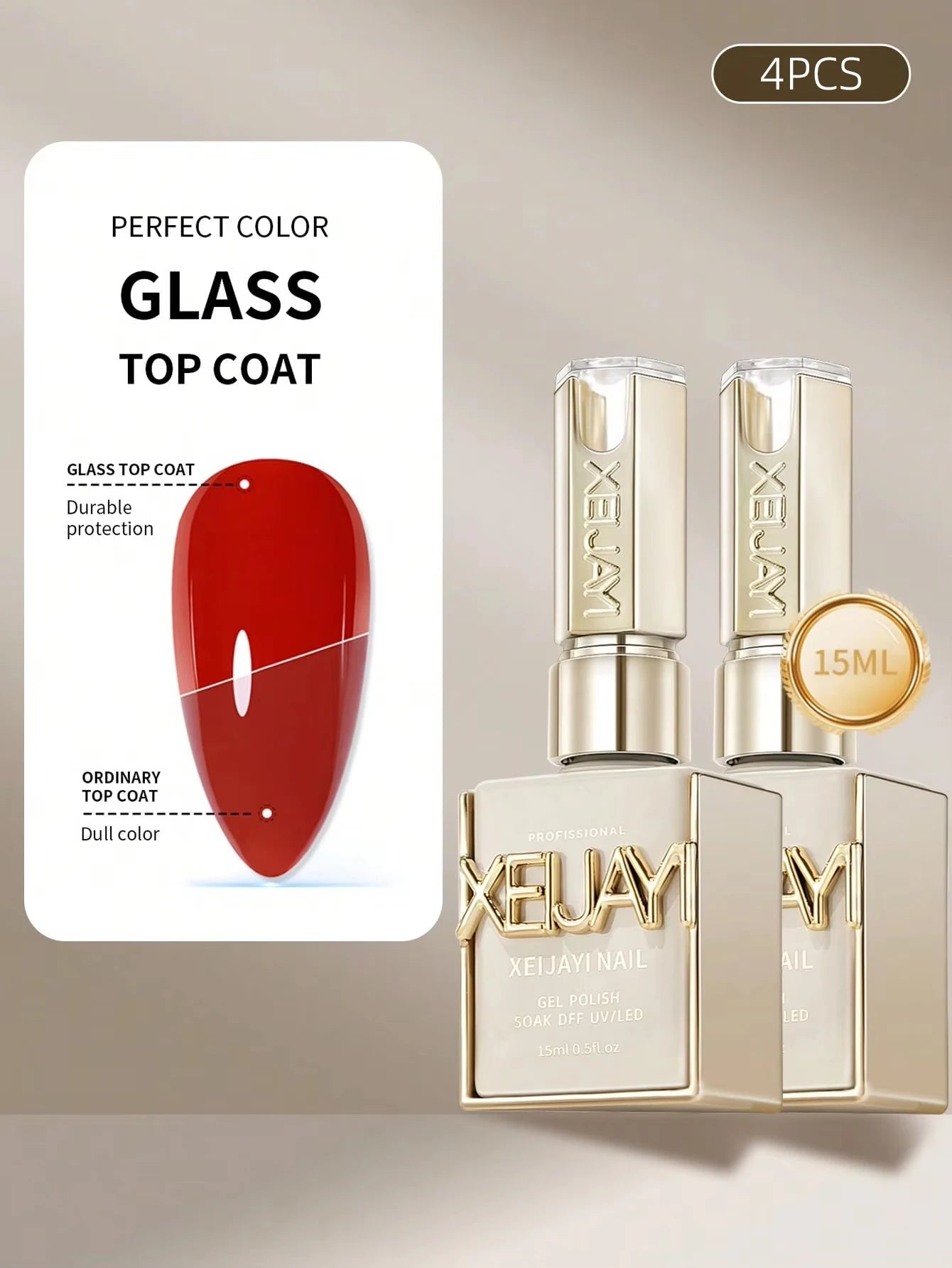 15ml Glass Top Coat Long Lasting Clear Rubber Top Coat LED UV Strengthen Nails High Gloss Top Finish Gel Nail Polish