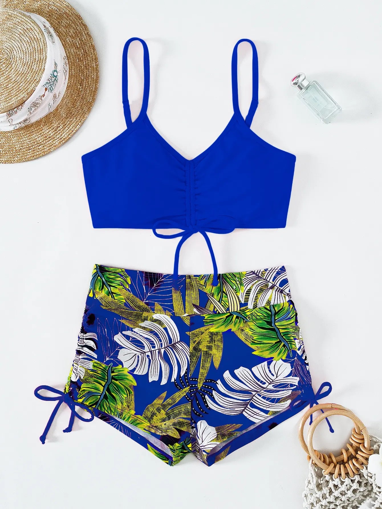 2025 High Waist Drawstring Front Bikini Set – Women's Swimsuit Swimwear Beachwear