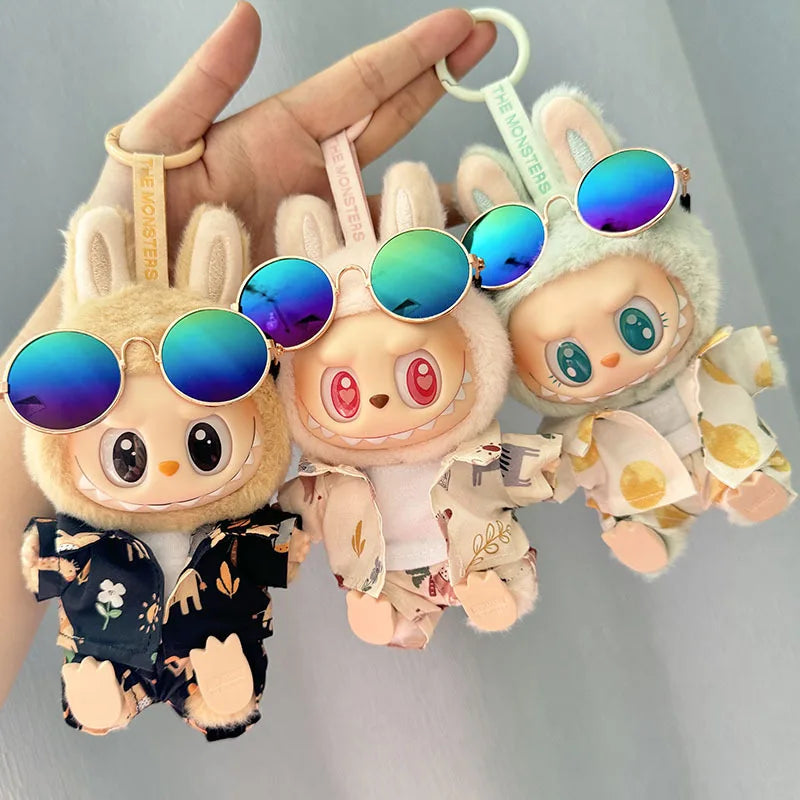 1 Set Hawaii Original Luxury Clothes for Labubu V1 V2 Cute Shark Duck Shoes Shirt Pants Glasses Beach Clothes Suit for Labubu