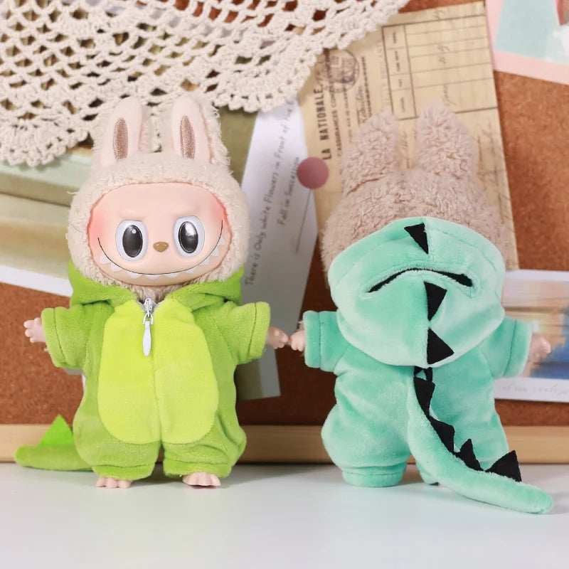 13CM Plush Doll Clothes for Labubu Doll's Clothes 6-Piece Set Dinosaur Animal Suit with Hat Outfit Accessories Dolls Clothing