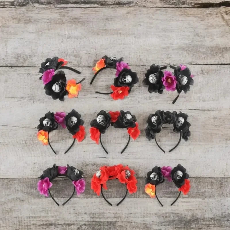 1/3PCs Halloween Headband Skull Flower Decoration Headwear Party Favors Supplies Photo Booth Props for Women Cosplay Costume
